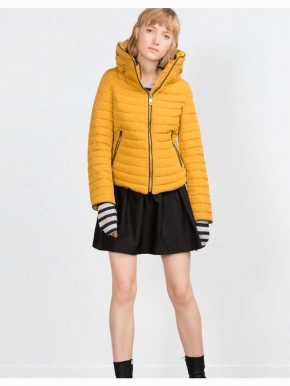 ZARA Down Puffer Padded fur collar anorak Jacket Coat Size: M in Yellow Mustard - Picture 12 of 12